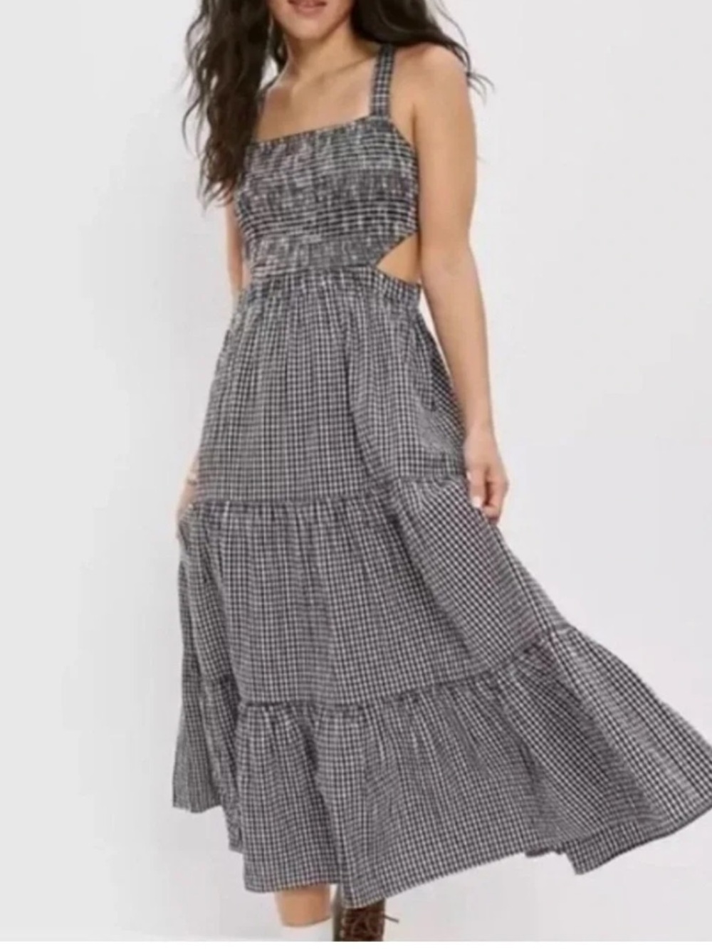 American EagleBlack and White Plaid Cutout Midi Dress Sz XL